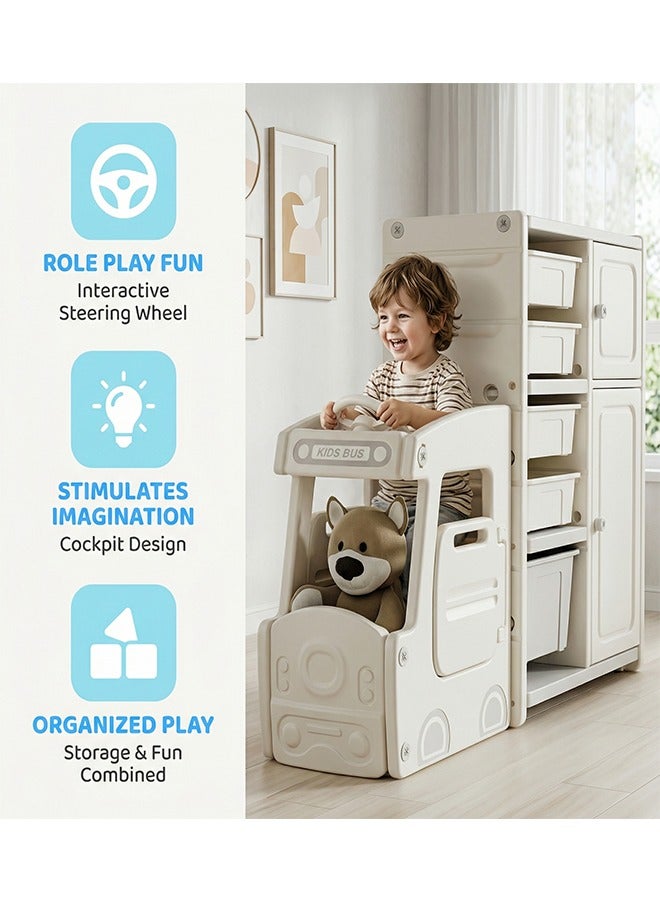 بيوينتي رف تخزين الحافلات للأطفال منظم صناديق لعبة للأطفال الكبيرة صناديق تخزين للأطفال صناديق لعبة السيارة رف تخزين لعبة للأطفال منظم صندوق لعبة لغرفة الألعاب للأطفال - Image 3